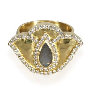 Labradorite Diamond Thamarai Lotus Ring in 18K Yellow Gold (0.56 ctw)